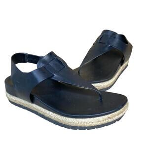 Vince Flint Black Leather Espadrille Sandals Platform 35.5